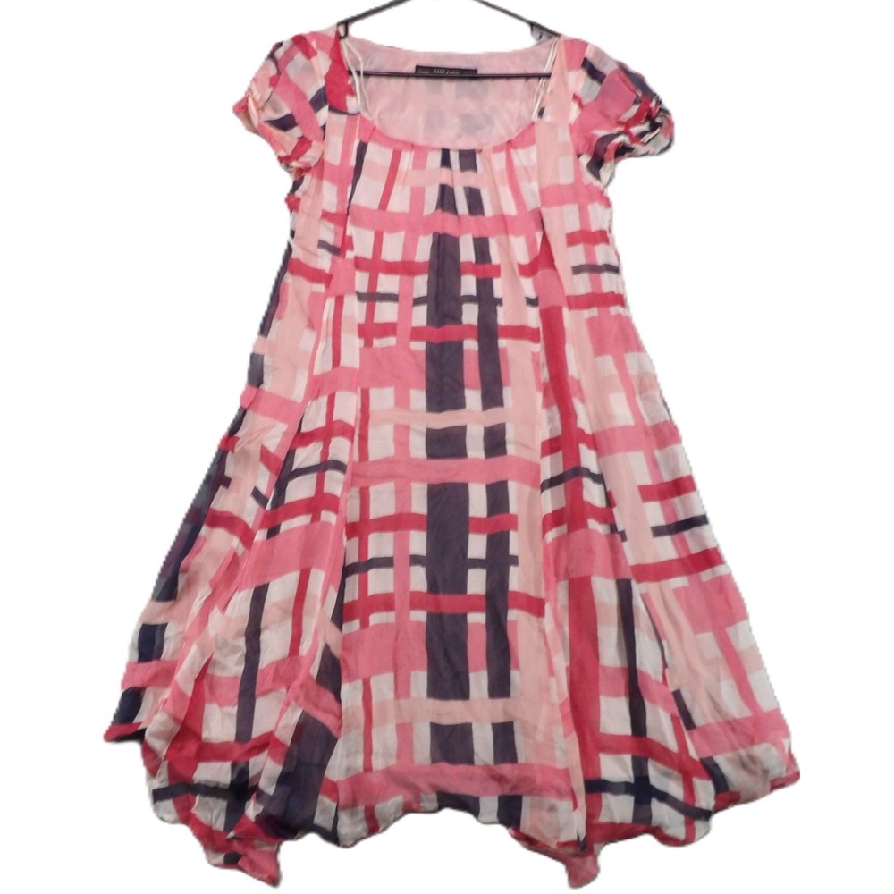 Zara Basic Dress Women S Pink Black Plaid Silk Lined Short Sleeve Cocktail Party